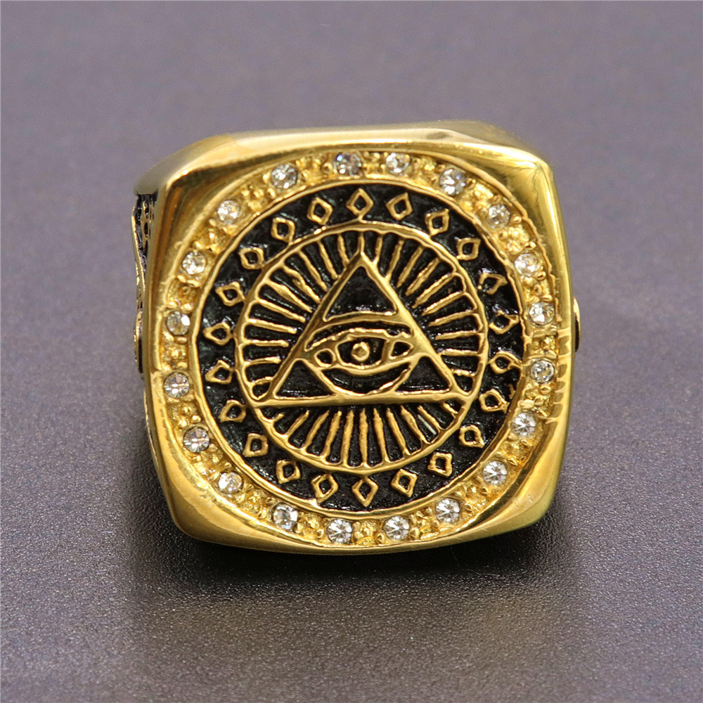 Gold Plated Mens Masonic Illuminati All Seeing Eye Square Ring Size 7-15 Fashion Jewelry Rings Accessories Factory Wholesale OEM