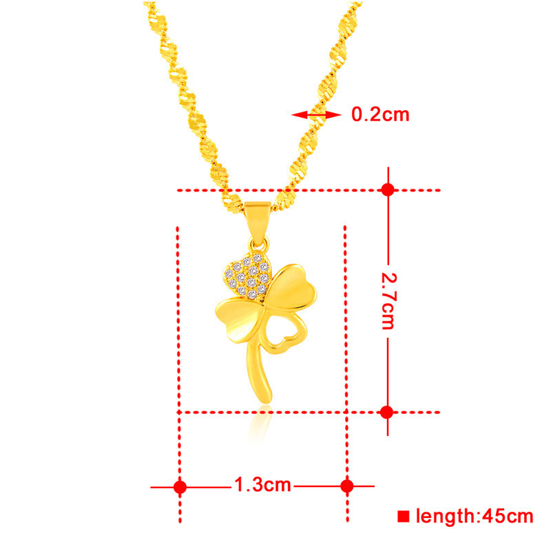 Gold Four Leaf Clover with Zircon Gold Plated18 Inch Chain Necklace For Women or Men Wedding Engagement Party Fashion Gift