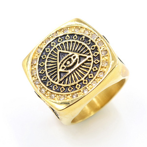 Gold Plated Mens Masonic Illuminati All Seeing Eye Square Ring Size 7-15 Fashion Jewelry Rings Accessories Factory Wholesale OEM