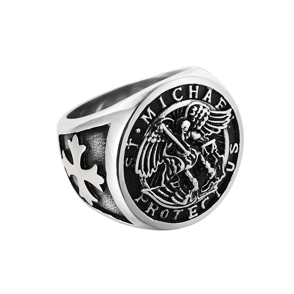 Mens Stainless Steel Catholic Archangel St Saint Michael Ring Size 7-15 Fashion Jewelry Rings Factory Wholesale Dropshipping