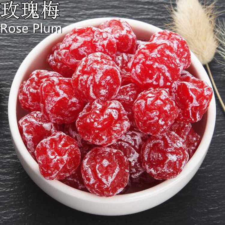 Chinese delicious preserved fruit with red prunes preserved plum dried rose plum