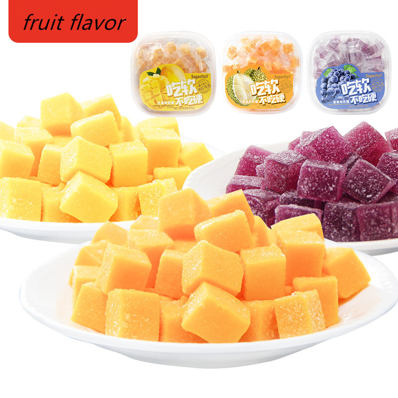 Chew Fruit Flavor Jelly Soft Candy Mango Sugar Qingdao Bag Packaging Raw Material Cube Candy Gummy Daily Talk Japanese Candy