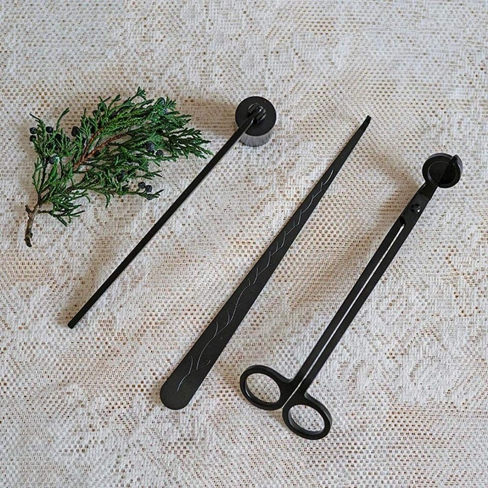 3 Pcs Candle Accessories Stainless Steel Black Candle Tools Set with Candle Snuffer  Wick Trimmer  Dipper