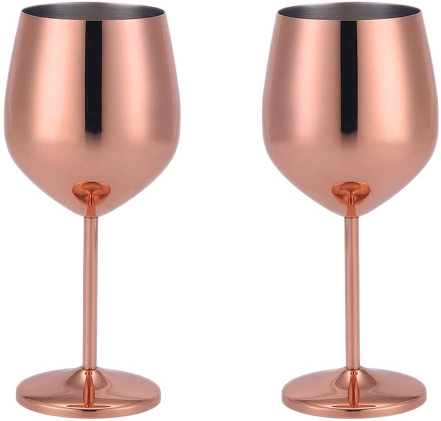 Wine Glasses 18/8 Stainless Steel 16 Oz Stemmed Wine Goblets BPA Free Copper Coated Shatterproof Wine Glass