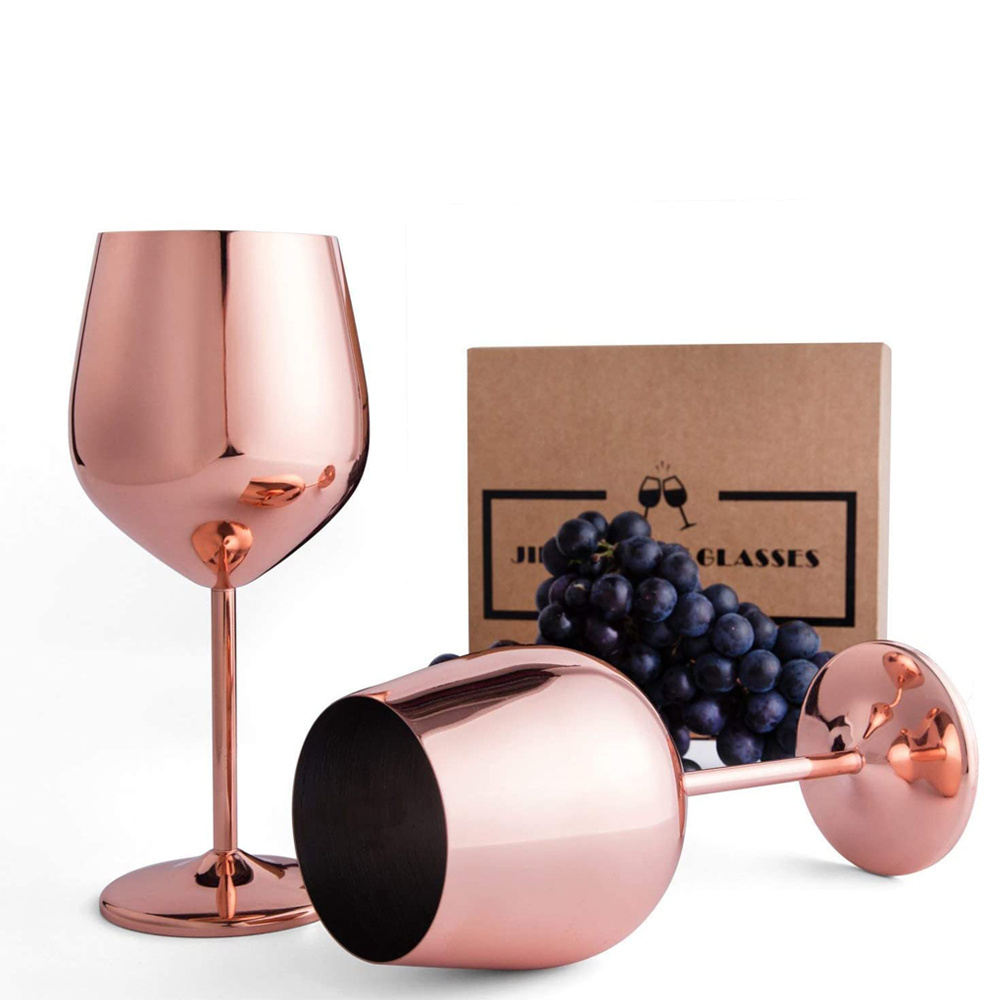 Wine Glasses 18/8 Stainless Steel 16 Oz Stemmed Wine Goblets BPA Free Copper Coated Shatterproof Wine Glass