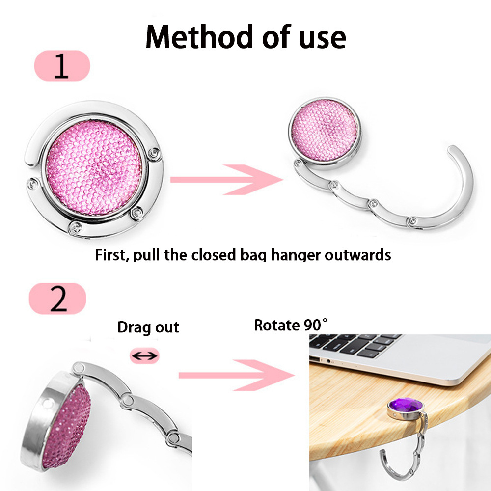 Promotion Portable Table Hook Alloy Folding Purse Handbag Hook Unique Crystal Table Bag Hanger Table Bag Hook