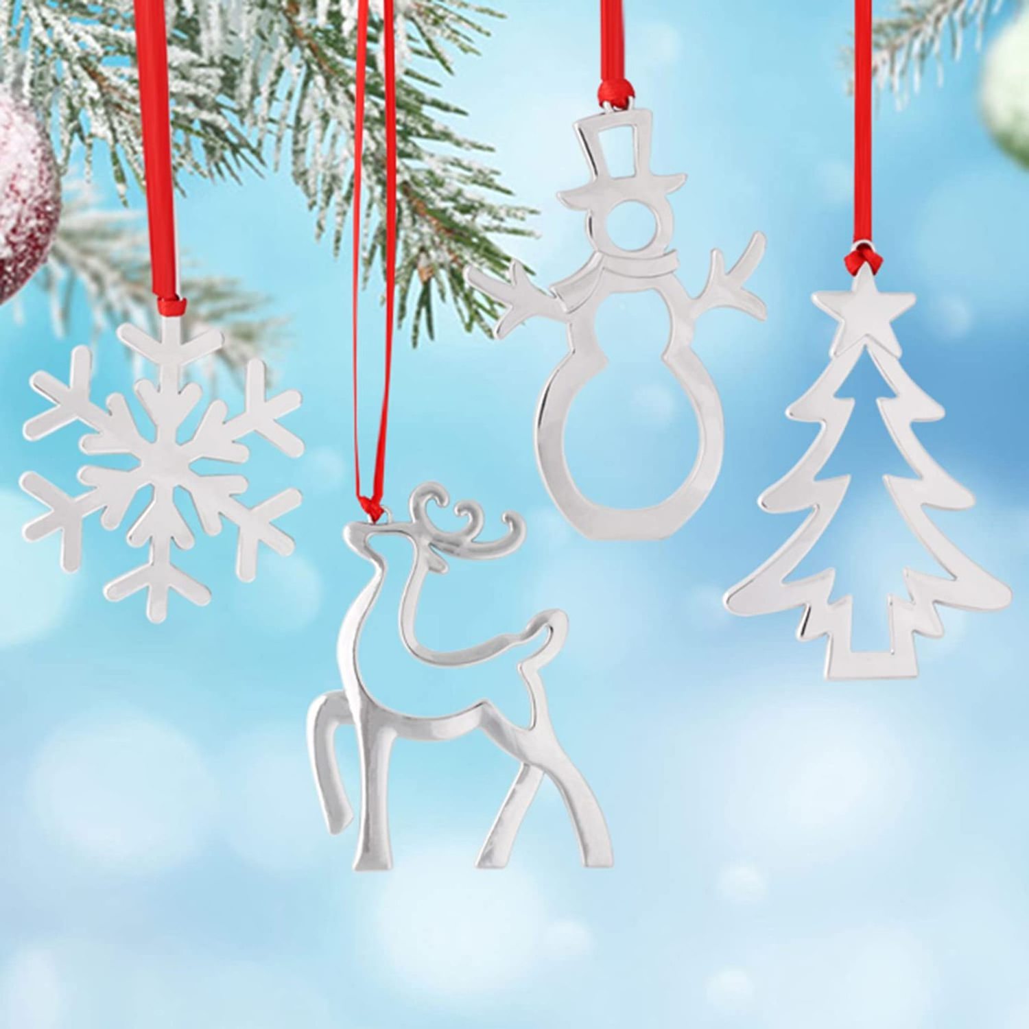 Custom Silver Reindeer Ornaments,Snowflake Christmas Tree Hanging Ornaments Metal Snowman Winteer Xmas Wedding  Day Decorations