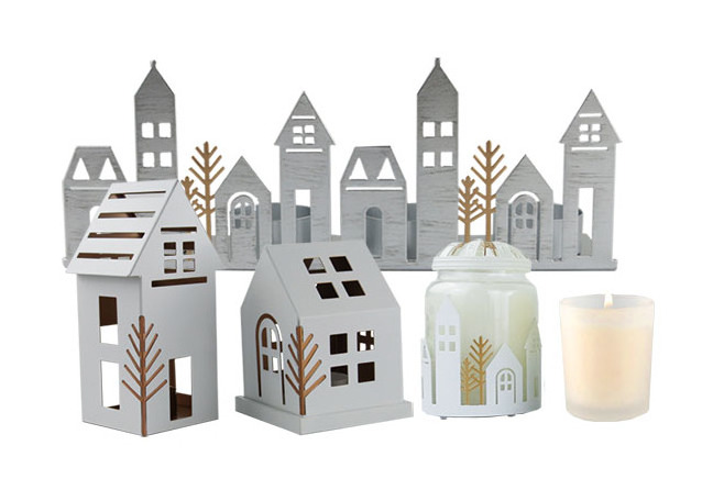 Winter Village Tealight Holder Hot Sale Metal House Shape Tree Jar Candle/Votive Tea Light Holder