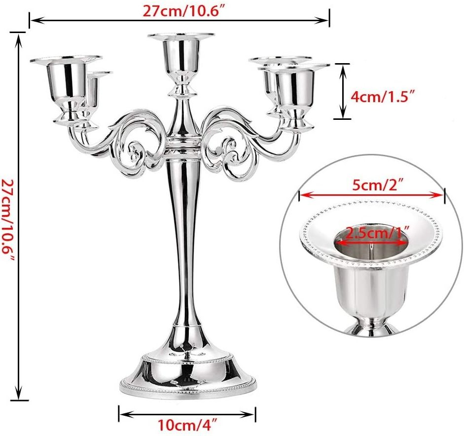 Home Decoration 5 Arms Metal Silver Candelabras Candlestick Candle Holder Candle Stand for Wedding Dining Table Christmas Party