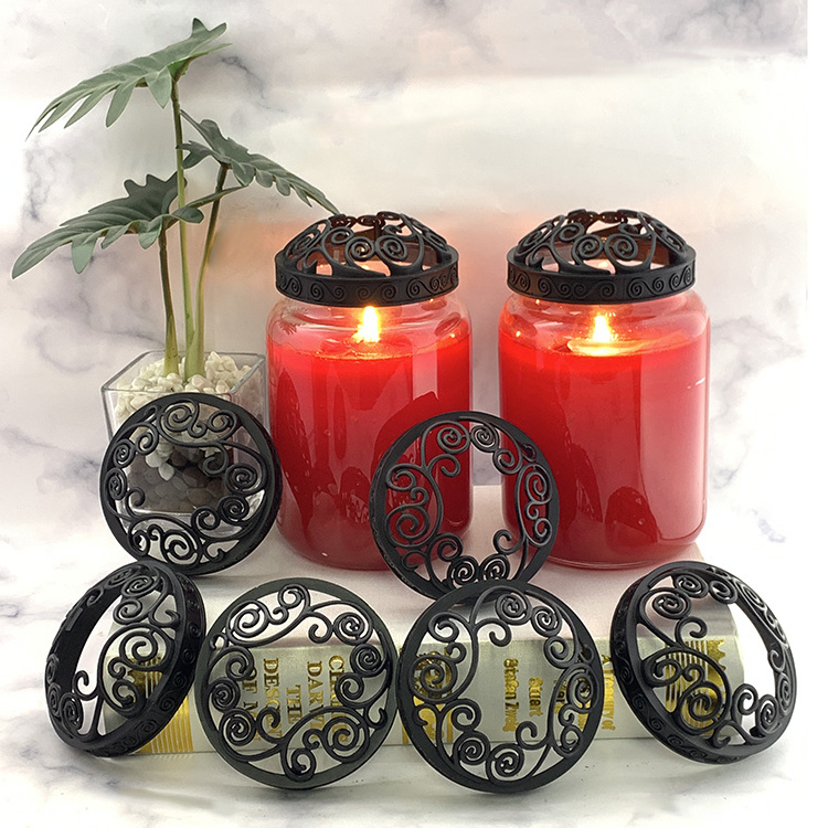 Black Scroll Illuma-Lid Jar Topper Personalize Jar Candle Metal Lid for Yankee 22OZ and 14.5 OZ Jar Candles