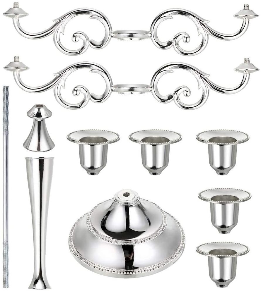 Home Decoration 5 Arms Metal Silver Candelabras Candlestick Candle Holder Candle Stand for Wedding Dining Table Christmas Party