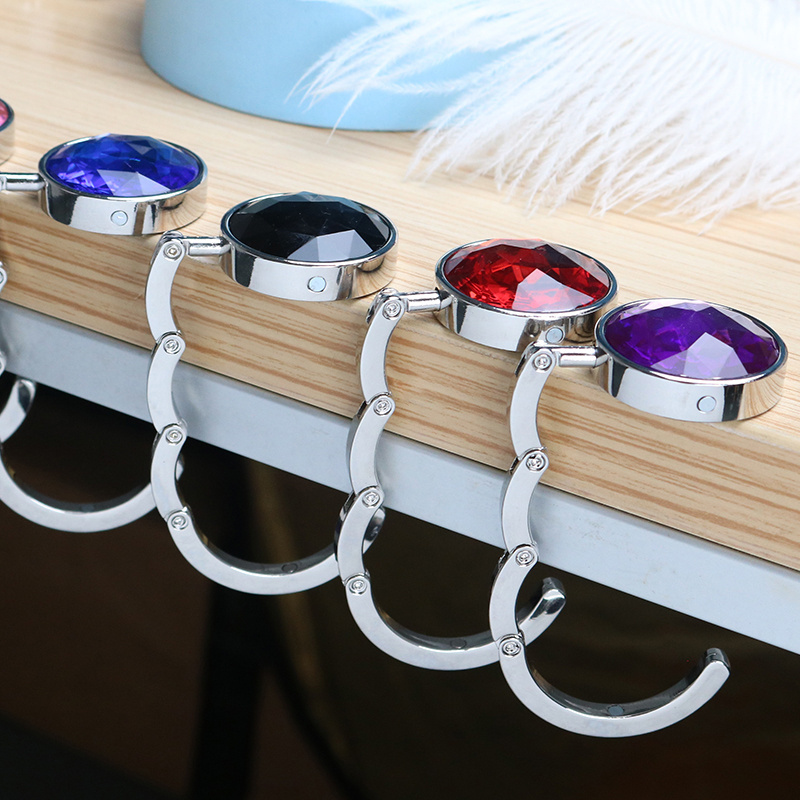 Promotion Portable Table Hook Alloy Folding Purse Handbag Hook Unique Crystal Table Bag Hanger Table Bag Hook