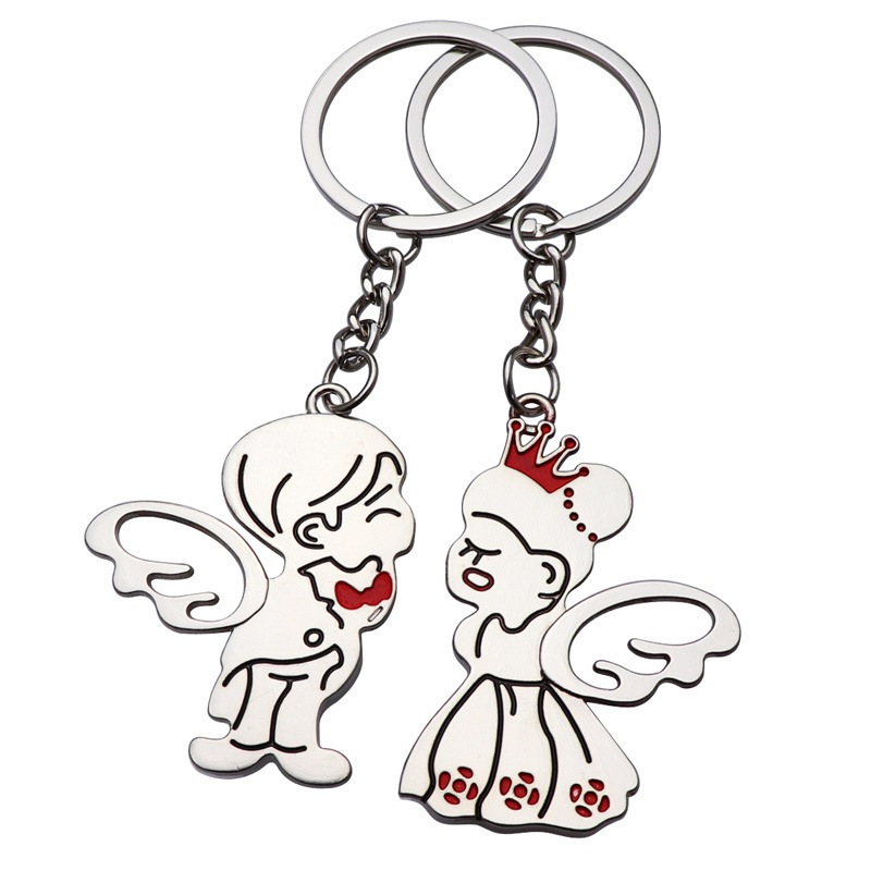 Angel Male And Female Couples Key Chain Creative Bag Metal Pendant Keychain Wedding Company Gift Key Ring