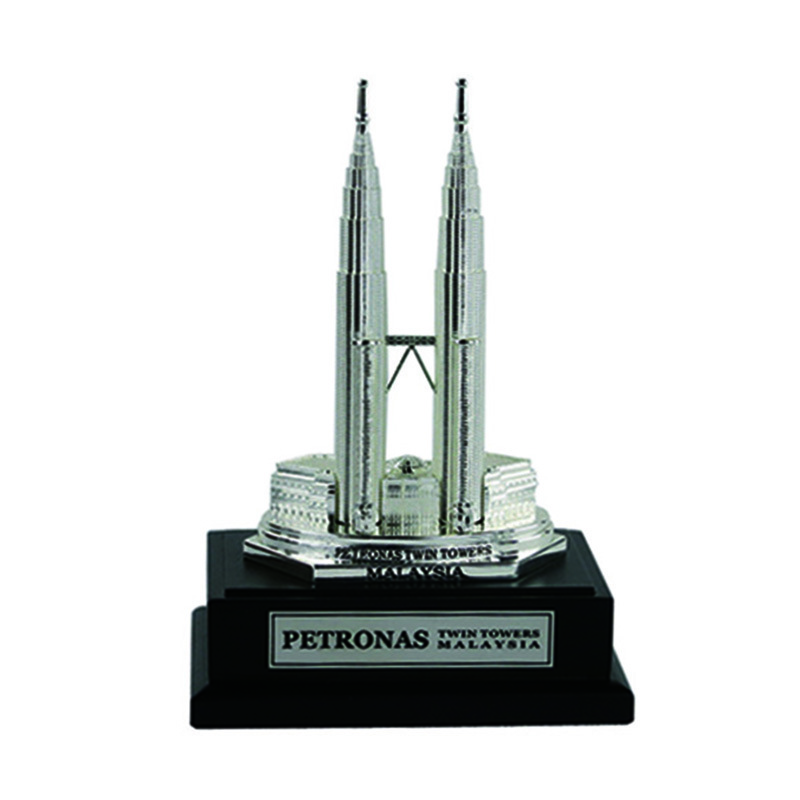 Directly Supplier Customized Silver Petronas Twin Towers 3D model building  Malaysia Souvenir 3D Building Model