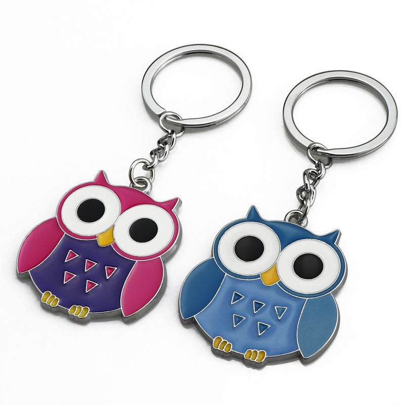 New creative drip baking paint owl pendant cartoon 3d diamond charms owl keychain