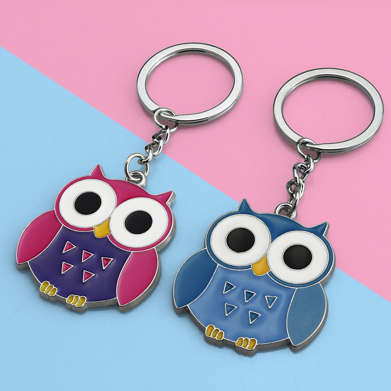 New creative drip baking paint owl pendant cartoon 3d diamond charms owl keychain