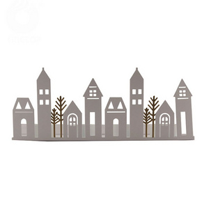 Winter Village Tealight Holder Hot Sale Metal House Shape Tree Jar Candle/Votive Tea Light Holder