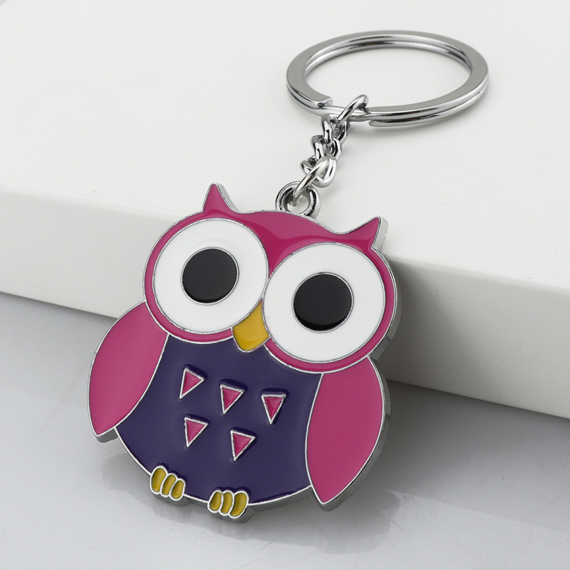 New creative drip baking paint owl pendant cartoon 3d diamond charms owl keychain