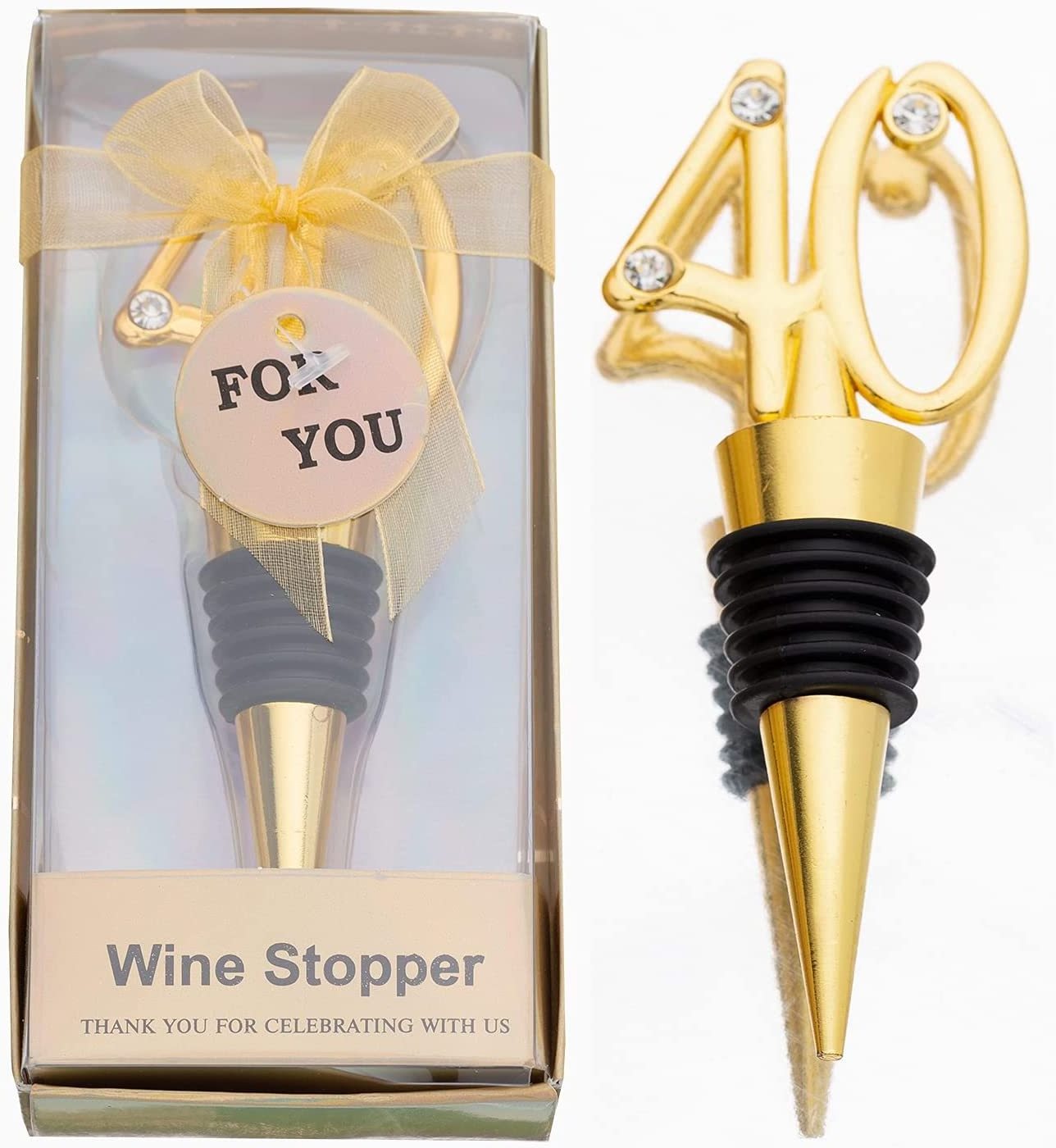 Decorations Zinc Alloy Metal Golden 40th Wine Stoppers Souvenirs And 40th Golden Wedding Anniversary Wine Bottle Stopper