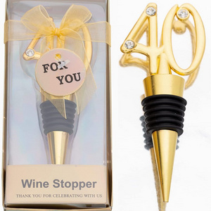 Decorations Zinc Alloy Metal Golden 40th Wine Stoppers Souvenirs And 40th Golden Wedding Anniversary Wine Bottle Stopper