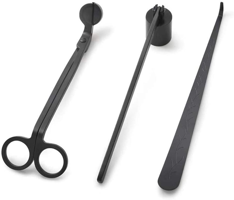 3 Pcs Candle Accessories Stainless Steel Black Candle Tools Set with Candle Snuffer  Wick Trimmer  Dipper