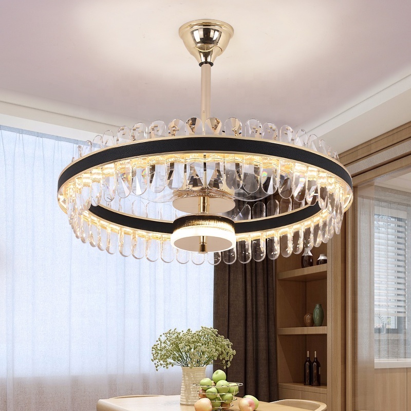 New design  chandelier fan good quality transparent blades ceiling fan lamp with remote control