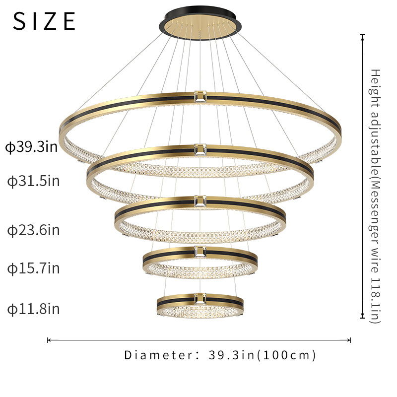 Modern LED Chandelier Dimmable Ring Pendant Lighting Adjustable Contemporary Ceiling Hanging Light Fixture with Remote Control