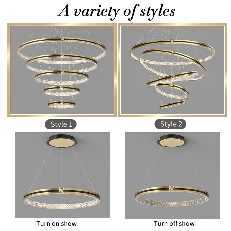 Modern LED Chandelier Dimmable Ring Pendant Lighting Adjustable Contemporary Ceiling Hanging Light Fixture with Remote Control