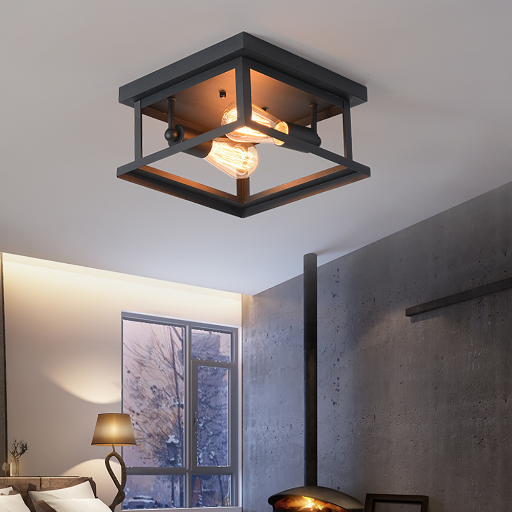 Rustic Flush Mount Ceiling Light Industrial Farmhouse Square Lamp black box ceiling light