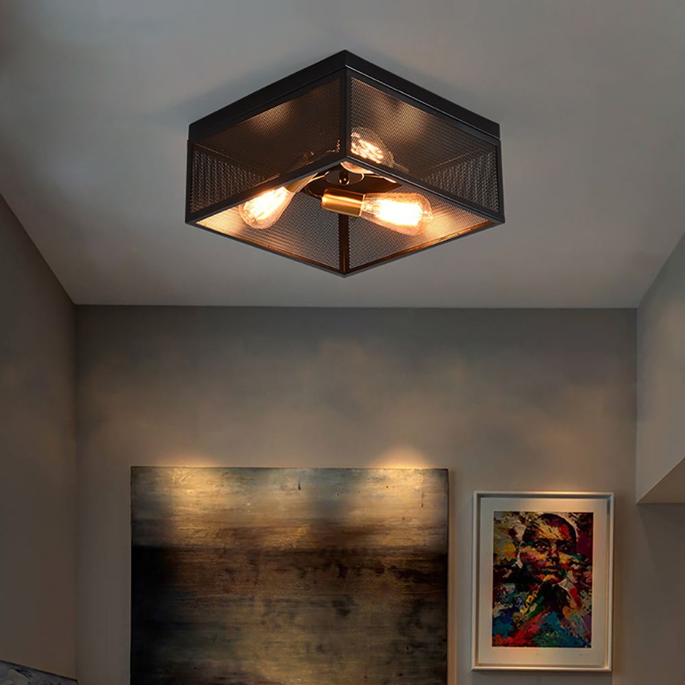 Rustic Flush Mount Ceiling Light Industrial Farmhouse Square Lamp black box ceiling light