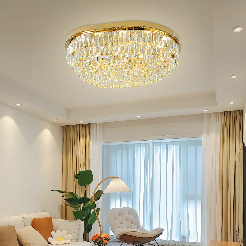 Modern LED ceiling lamp living room crystal lamp wholesale villa home hotel flush mount golden crystal chandelier lighting