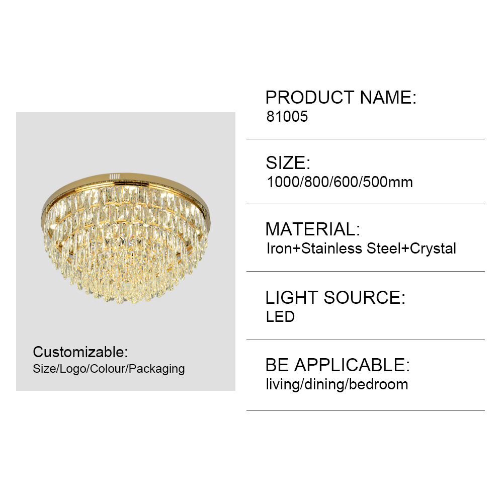 Modern LED ceiling lamp living room crystal lamp wholesale villa home hotel flush mount golden crystal chandelier lighting