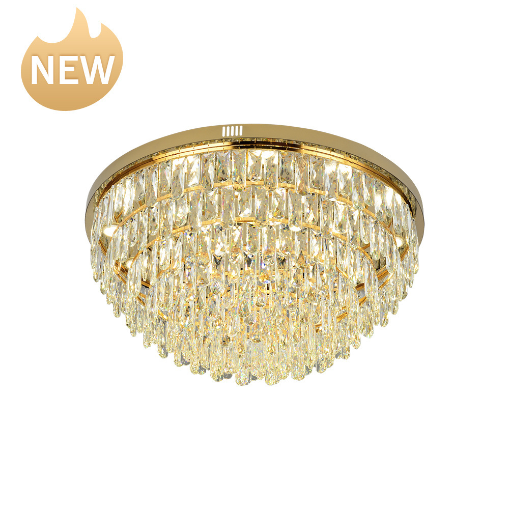 Modern LED ceiling lamp living room crystal lamp wholesale villa home hotel flush mount golden crystal chandelier lighting