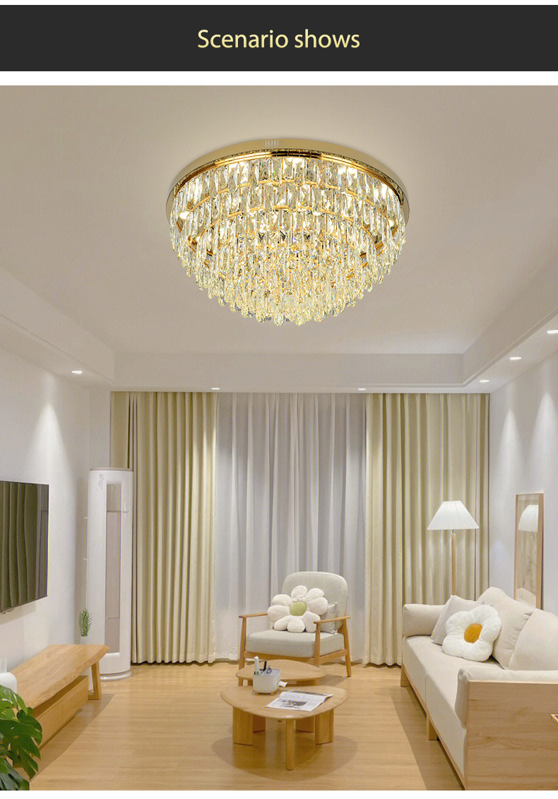 Modern LED ceiling lamp living room crystal lamp wholesale villa home hotel flush mount golden crystal chandelier lighting