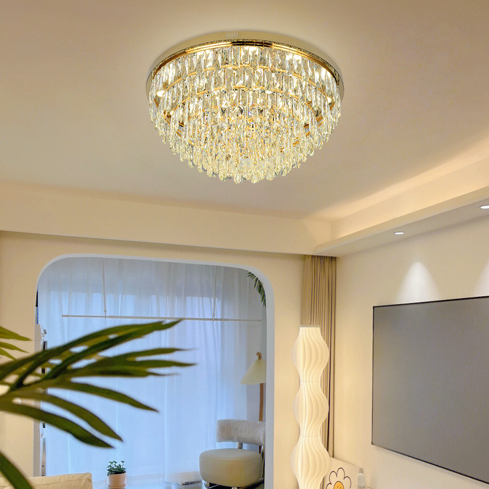 Modern LED ceiling lamp living room crystal lamp wholesale villa home hotel flush mount golden crystal chandelier lighting