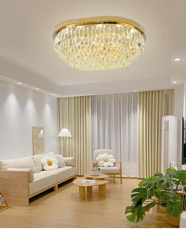 Modern LED ceiling lamp living room crystal lamp wholesale villa home hotel flush mount golden crystal chandelier lighting