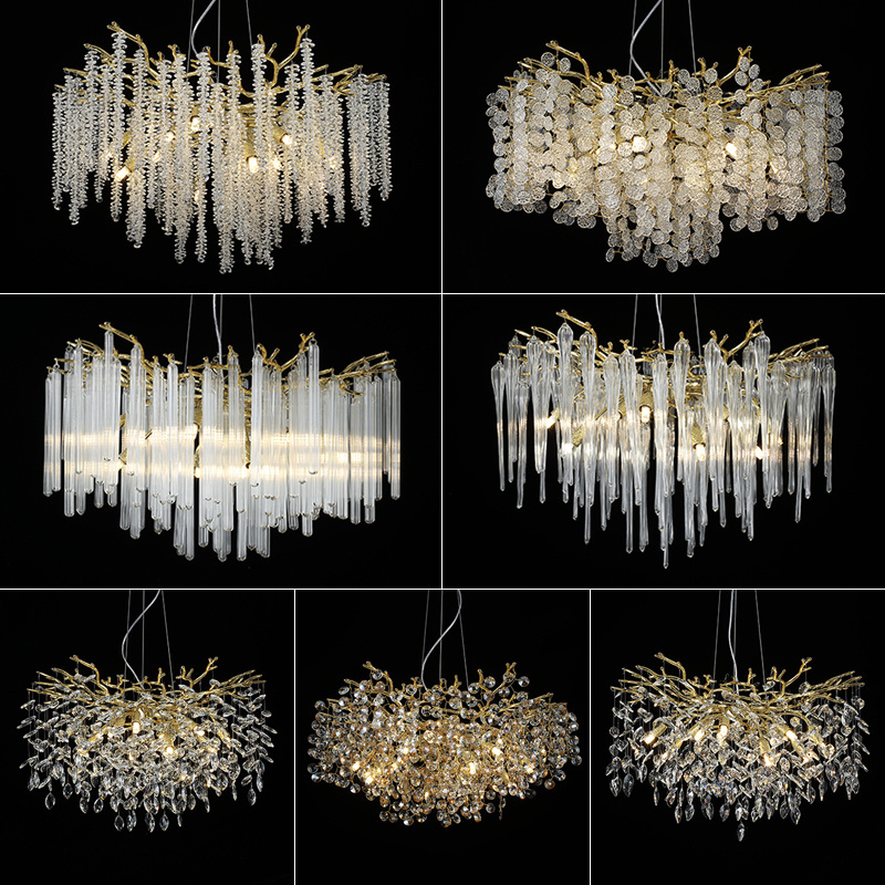 Removable bracket pendant lamp Hotel Villa Decorative Crystal hanging light Gold Modern Luxury Led ceiling light chandelier