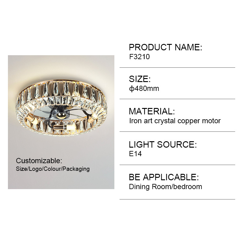 500mm Led Ceiling Fan Lamps Ceiling Light With Fan Home Led Crystal Chandeliers Bedroom Ceiling Fan With Light