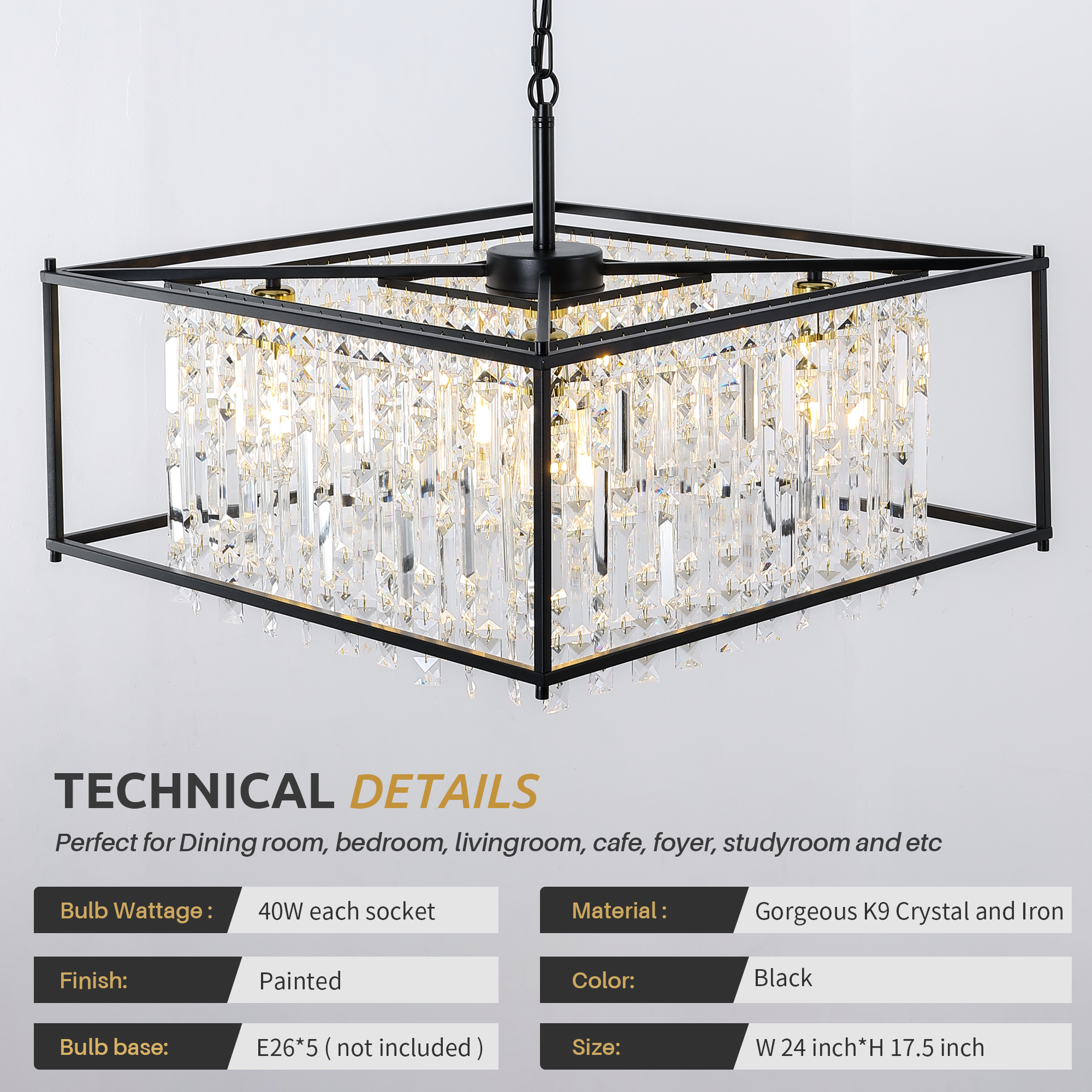 Rustic bedroom dining room chandeliers fixtures lighting ceiling black led K9 crystal luxury modern chandeliers pendant lights