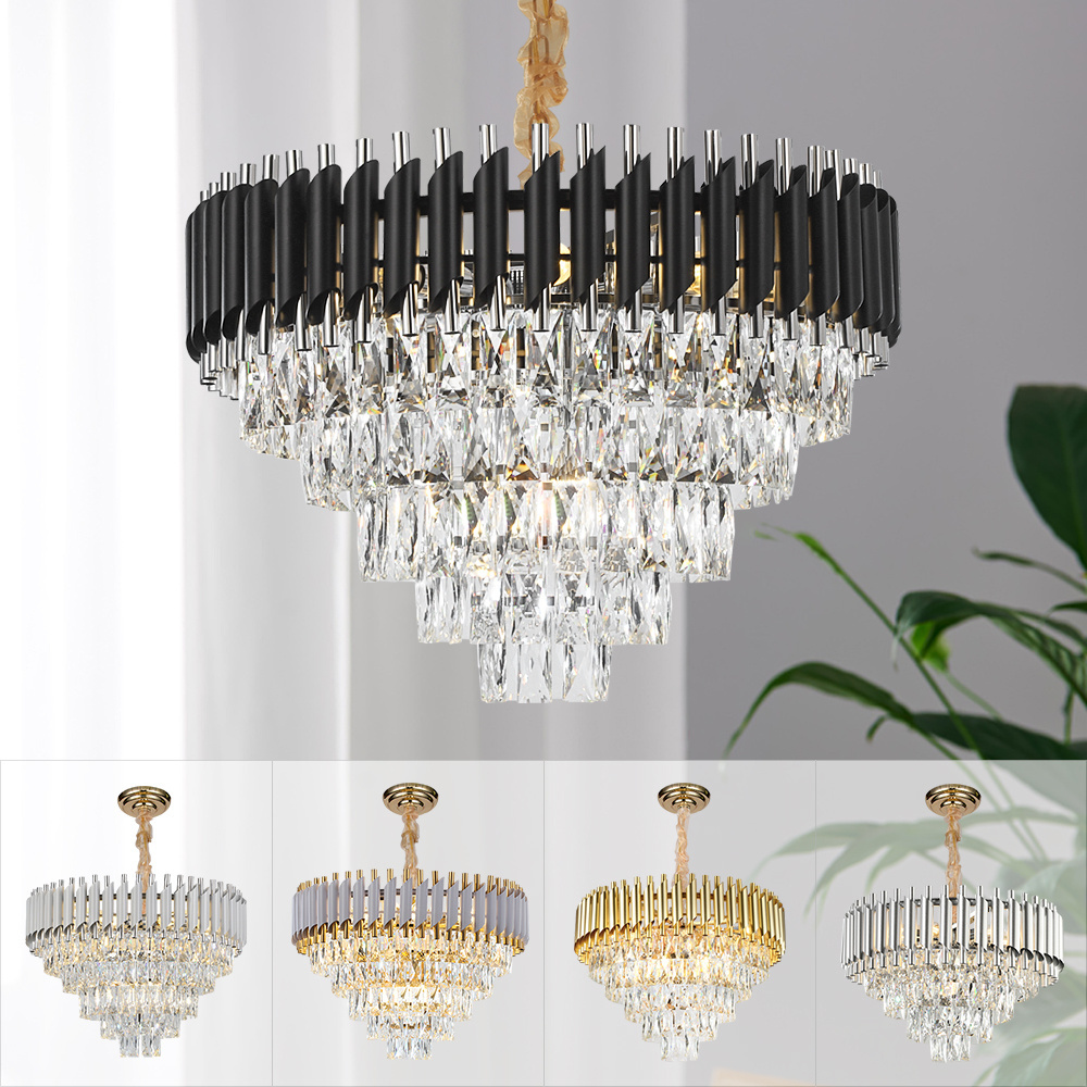 factory suppliers round indoor luxury ceiling chandelier black gold LED home modern crystal Chandeliers & Pendant Lights