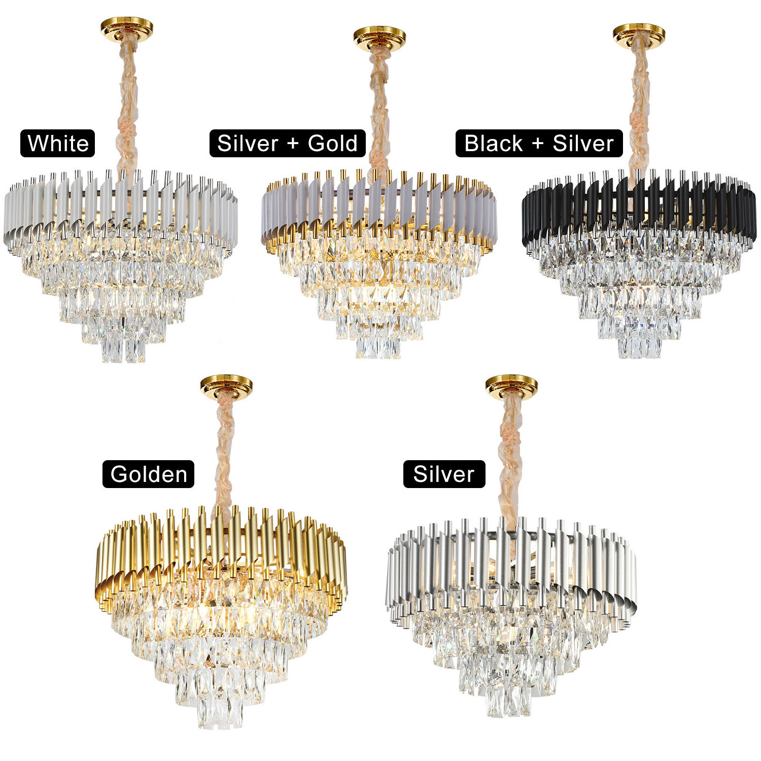 factory suppliers round indoor luxury ceiling chandelier black gold LED home modern crystal Chandeliers & Pendant Lights