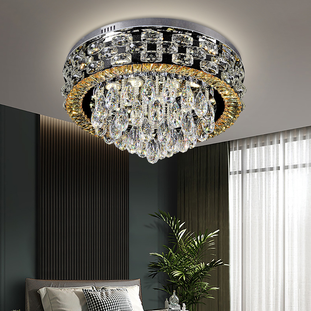 Square Modern Crystal Chandelier LED Flush Mount Crystal Ceiling Light for Living Room Bedrooms Dining Room