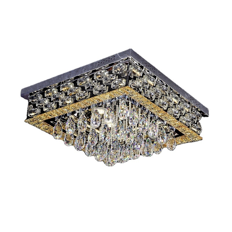 Square Modern Crystal Chandelier LED Flush Mount Crystal Ceiling Light for Living Room Bedrooms Dining Room