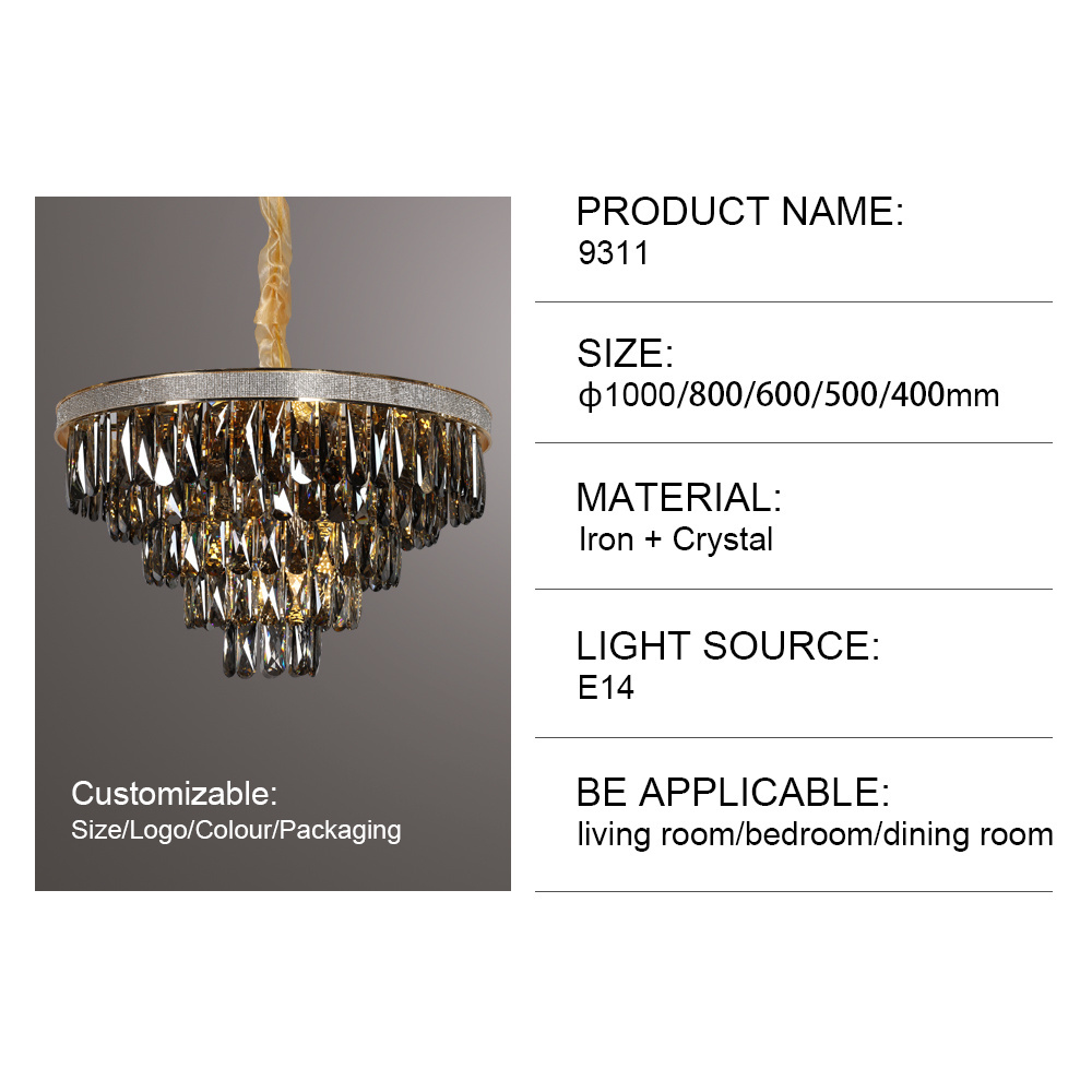 Indoor Crystal Pendant Light Wholesale Pendant Lamp Decorative Modern Wedding K9 Black Crystal Chandelier