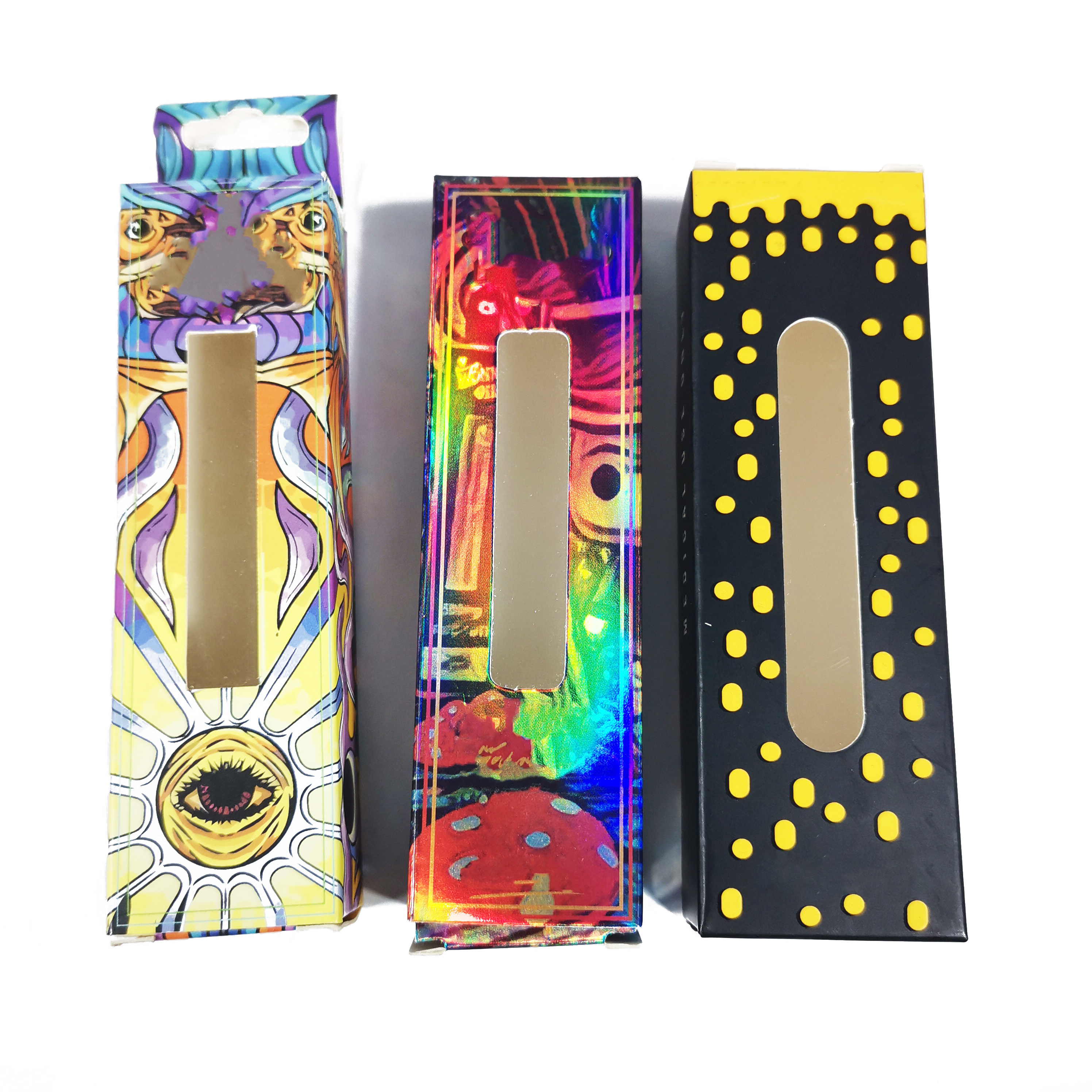 Recyclable holographic UV embossed foil childproof rigid cardboard gift paper box empty 2g wax cartridge custom 1ml packaging