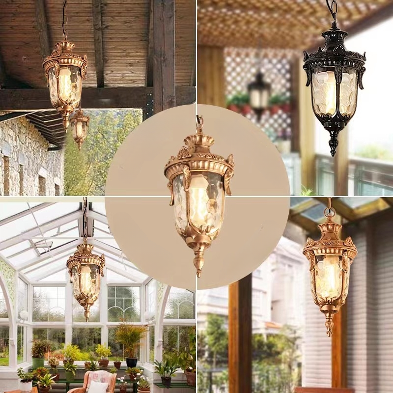 European style retro outdoor hanging chandelier suitable for outdoor villas porch balcony terrace ceiling light