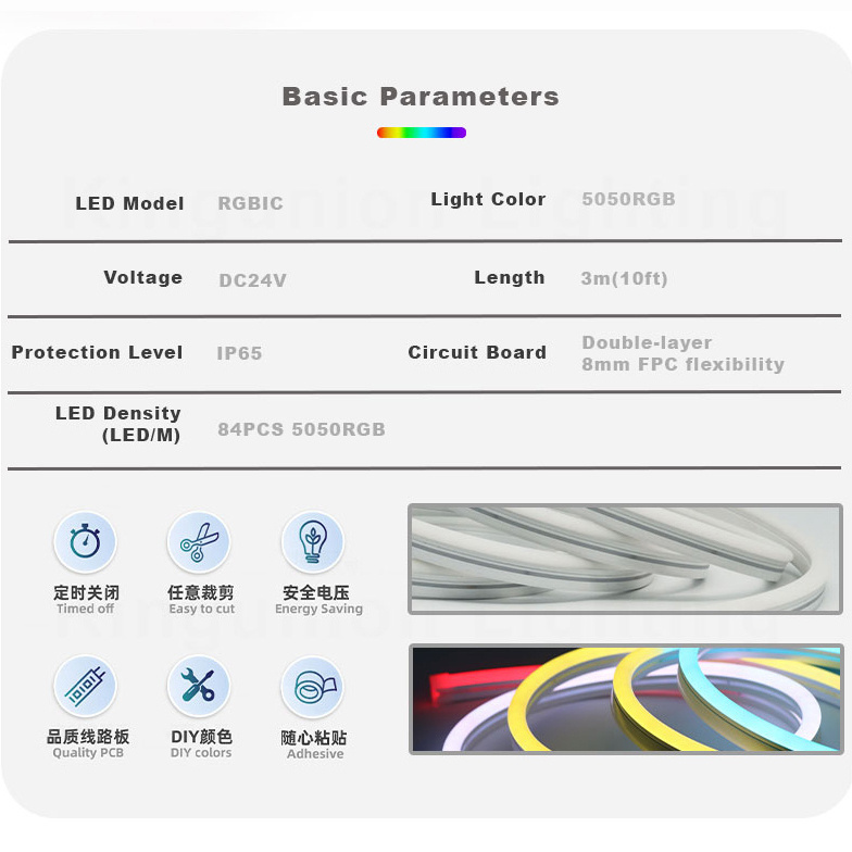 Kingunion 3m RGBIC App Control DIY Function Music Sync 1cm Neon LED Strip Works with Alexa and Google Assistant