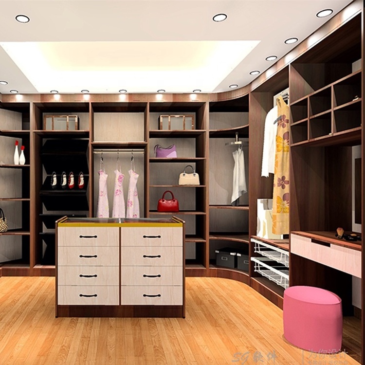 KINGV modern bedroom furniture clothes dressing room rattan closet fitted mirror storage cabinet melamine MDF wardrobe