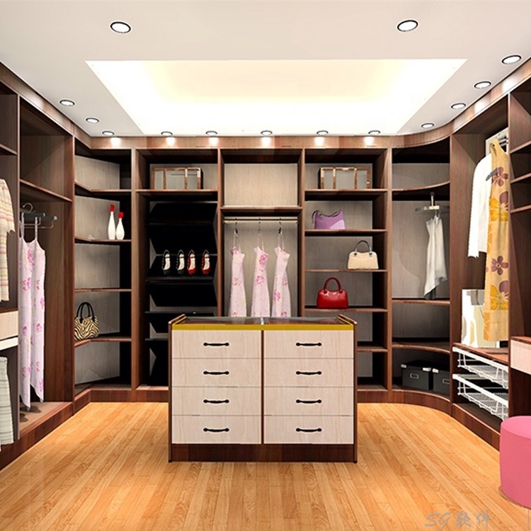 KINGV modern bedroom furniture clothes dressing room rattan closet fitted mirror storage cabinet melamine MDF wardrobe