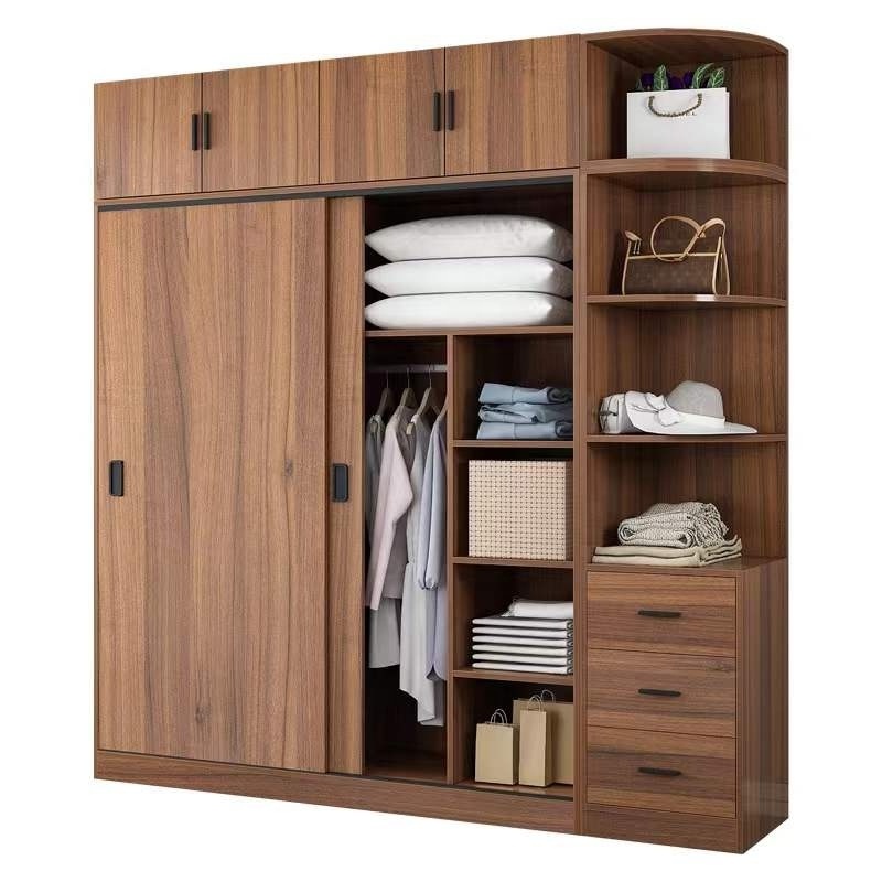 Wardrobe household bedroom modern simple Nordic rental room simple assembly solid wood sliding door cabinet large wardrobe